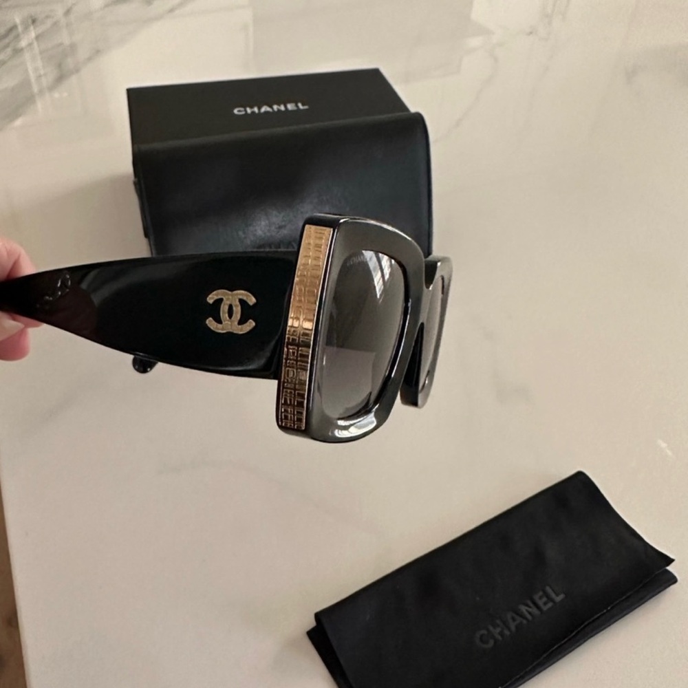 AUTHENTIC Chanel Black and Gold Sunglasses